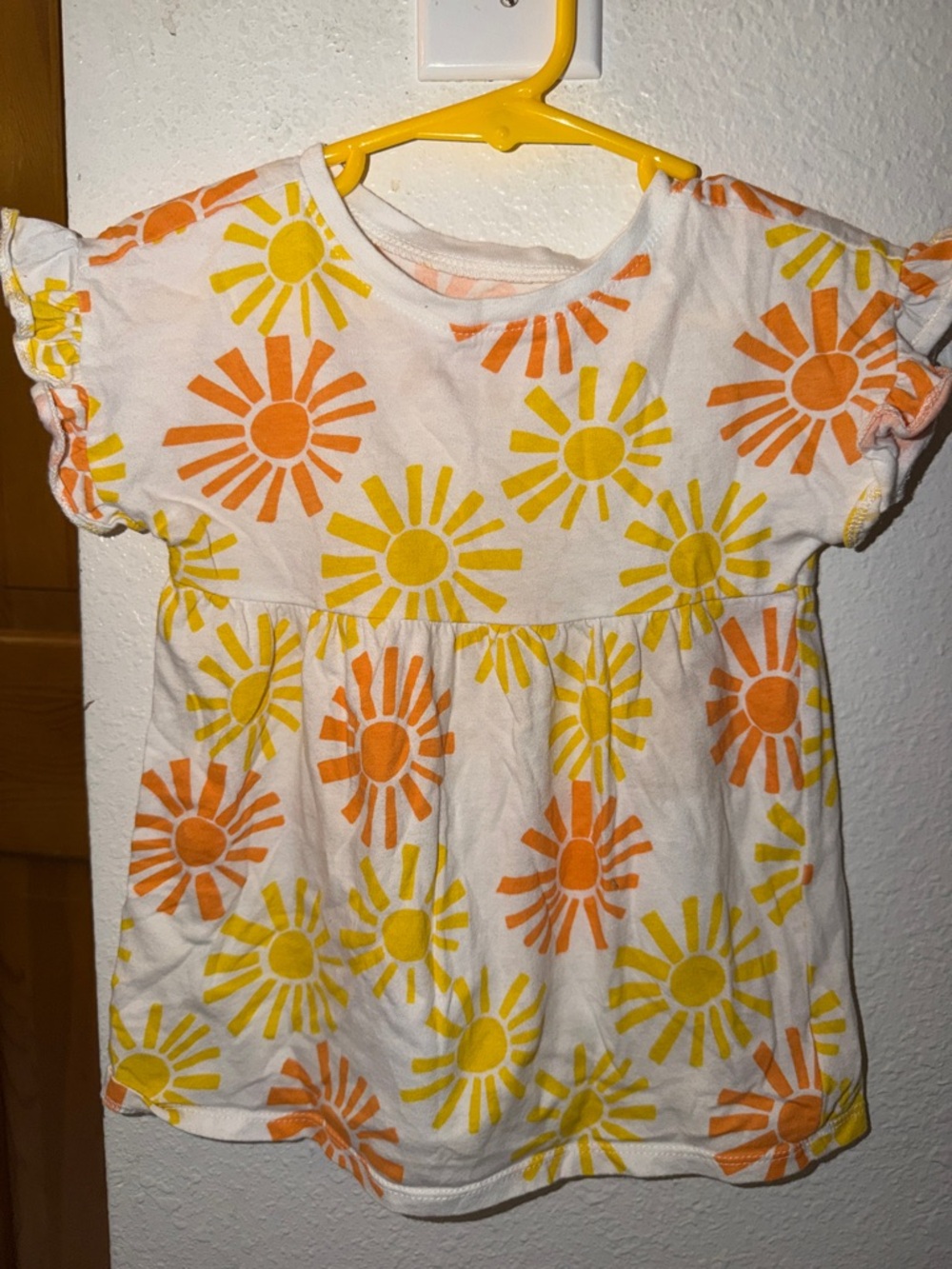 Old Navy White Tee Dress with Yellow & Orange Sunbursts